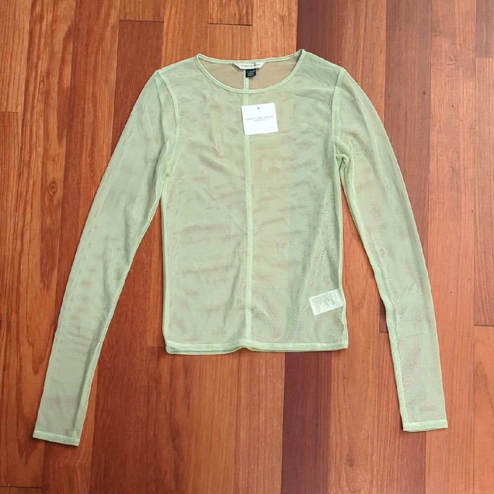 American Eagle Mesh Layering Top Size XS Sage Green Fairy Grunge Lite Boho Y2K